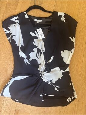 Joie Black & White Floral Twist-Front Top